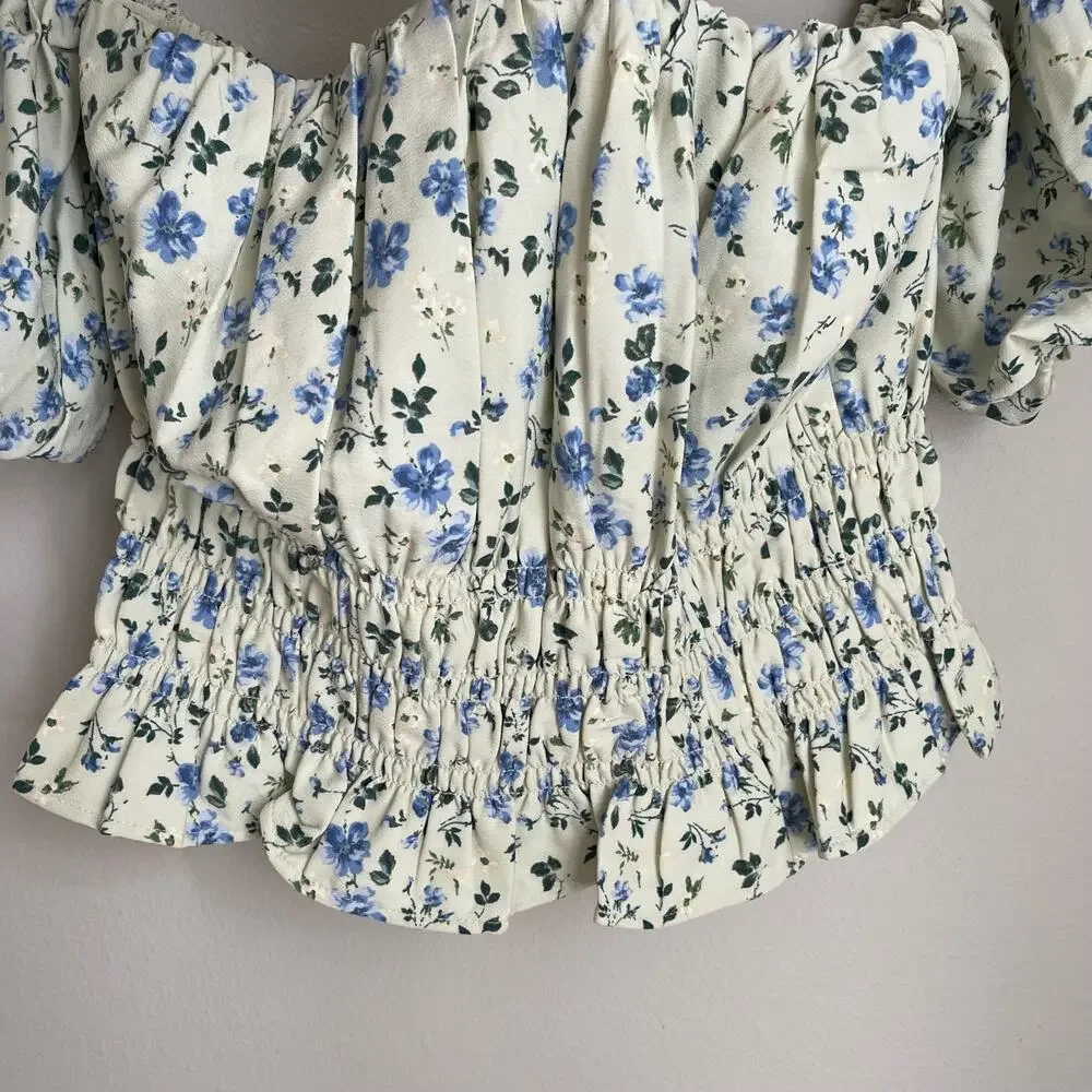 Abercrombie & Fitch Floral Off the Shoulder Puff Sleeve Blouse
